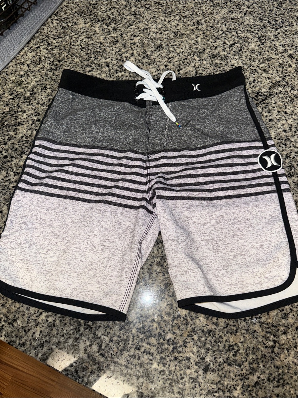 Hurley Black and Gray Ombre Stripe Board Shorts